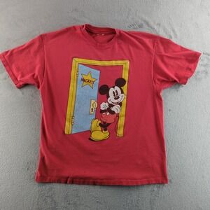 Disney Mickey Mouse T-Shirt Mens Large Red Graphic Cartoon Character Short